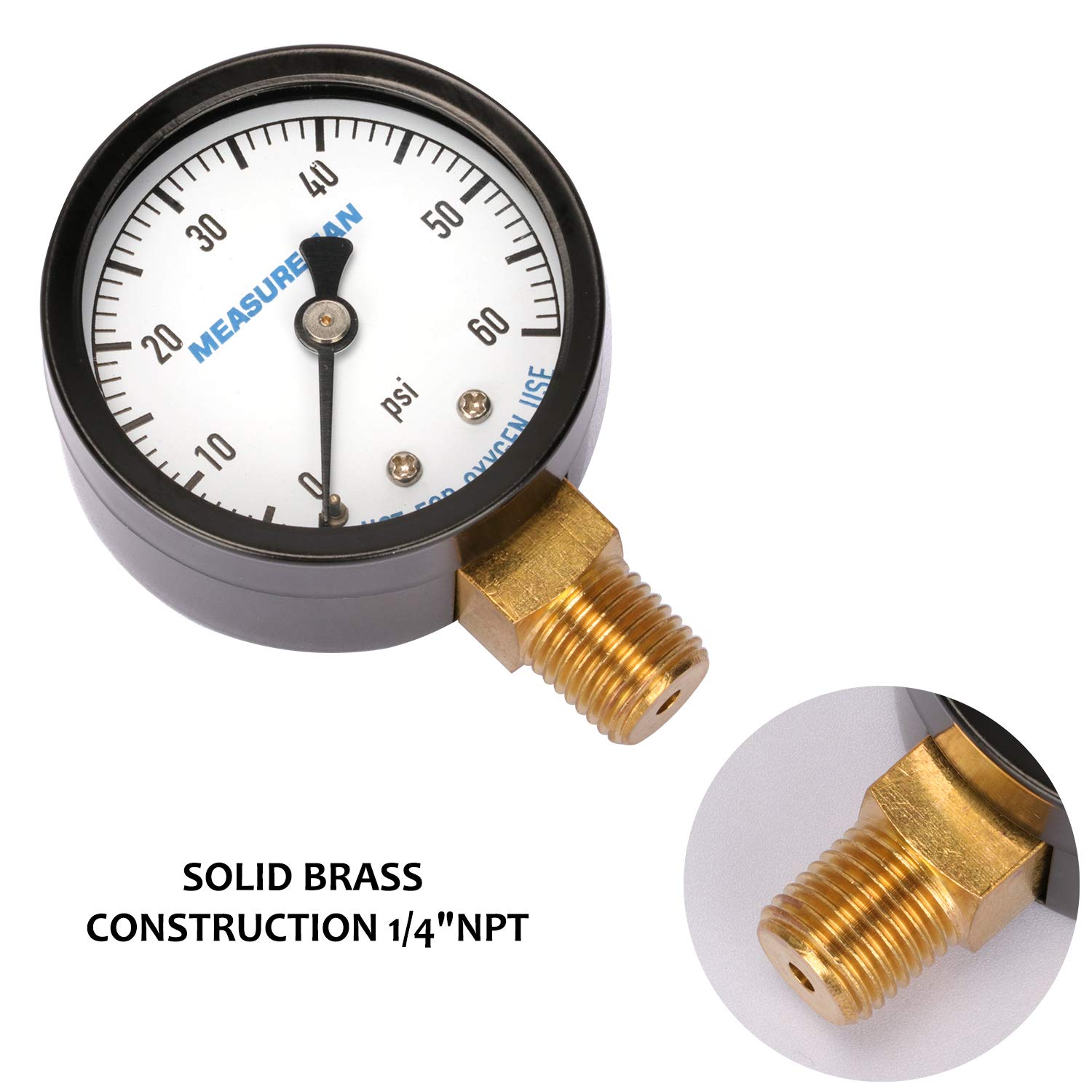 Aspirafango Piscina Manometro Per Filtro Piscina E SPA - Scala 0-60 PSI, Alloggiamento In Acciaio, Filettatura 1/4" NPT Manometro Pressione Spa 1/4 NPT - Foto 6