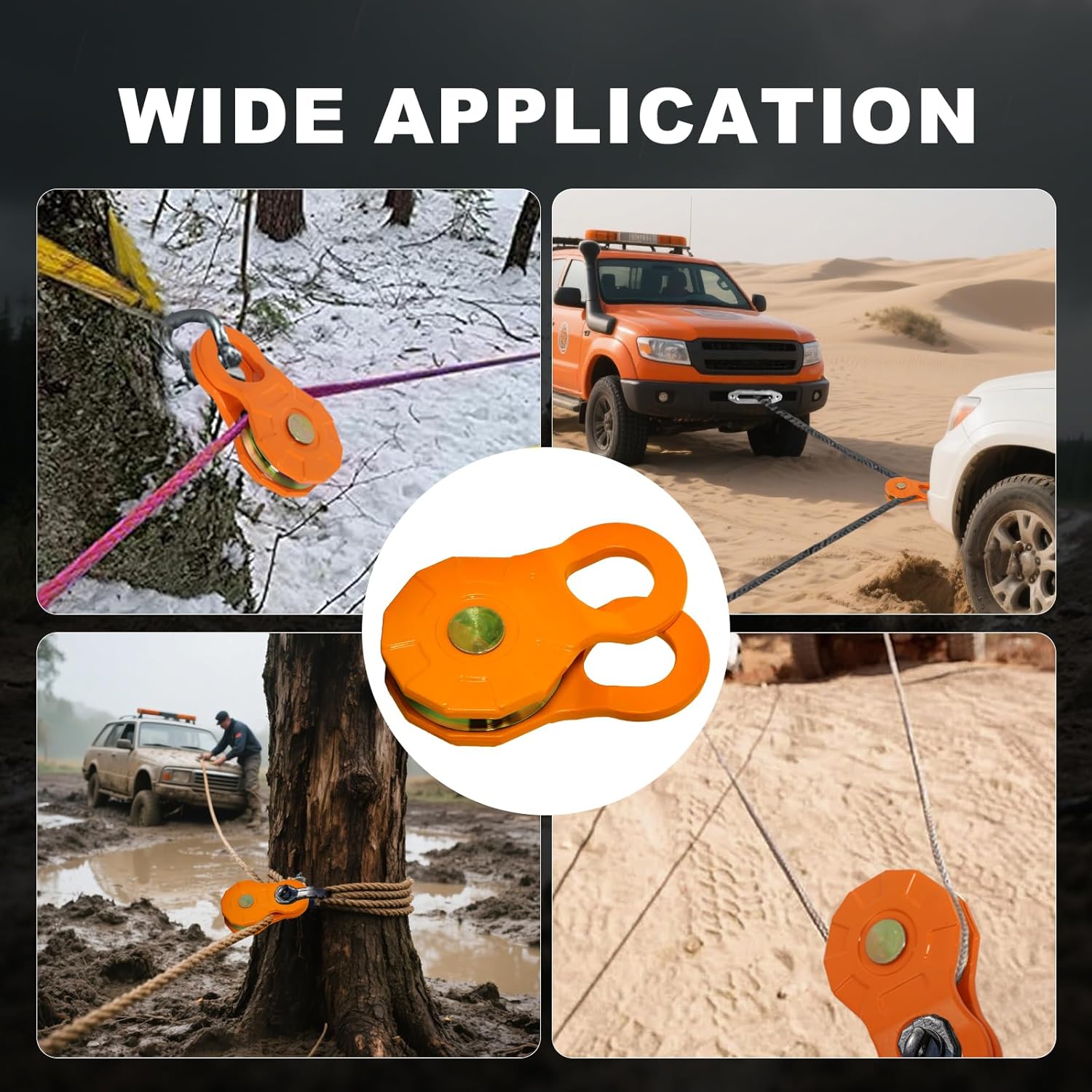 ATV/UTV Winch Snatch Block - Heavy Duty 24000LBS (12T) Recovery Pulley, Powder Coated Carbon Steel, Compatible with Synthetic Rope & Steel Cable, for Off-Road, Truck, Side by Side, Orange