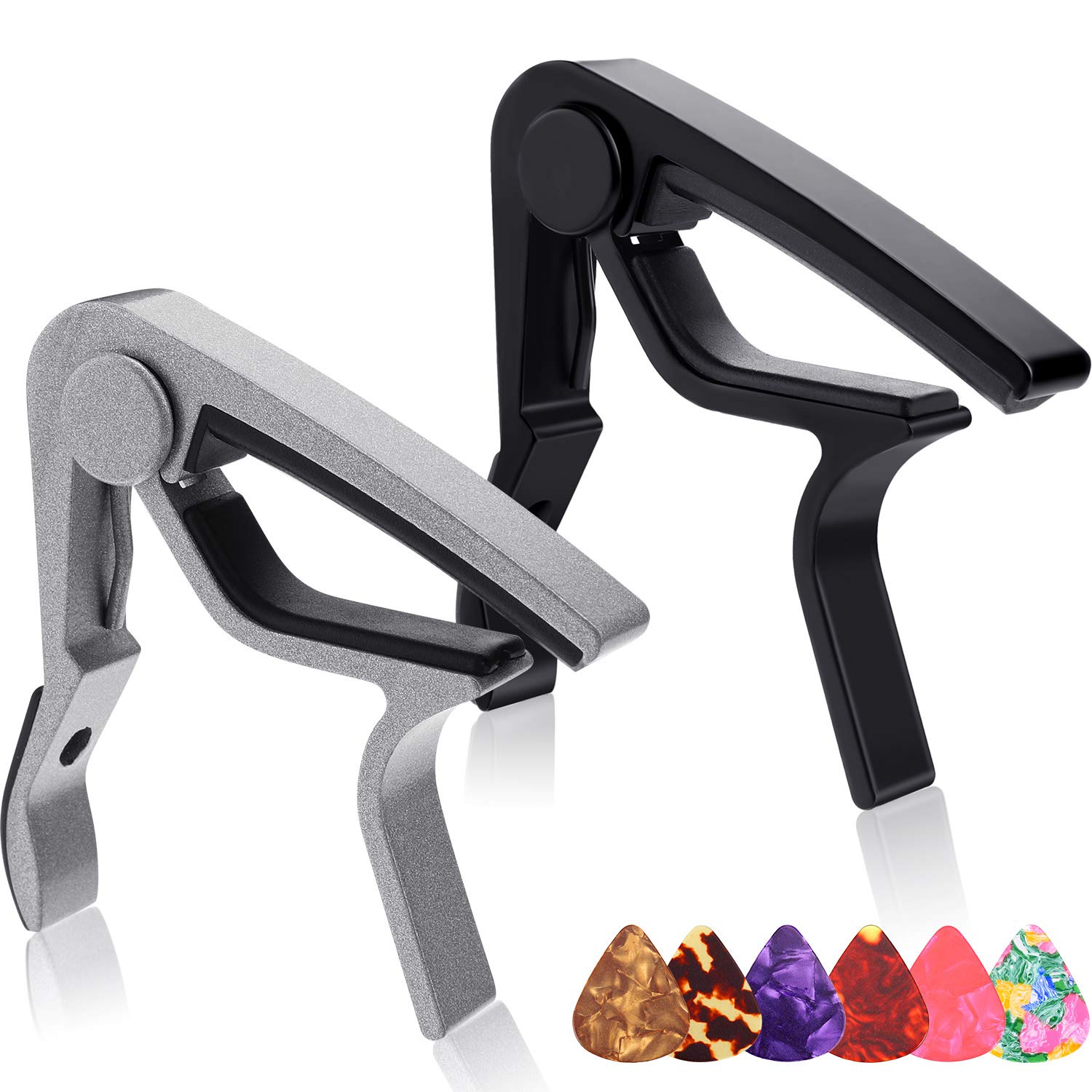 2 Guitar Capo for Acoustic, Electric Guitar, Ukulele, Bass, Mandolin, Banjo Capo with 6 Guitar Picks
