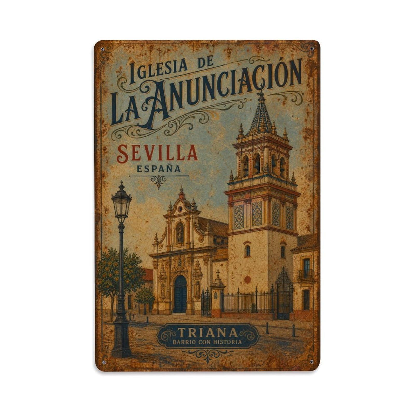 Huiyhb 8X12inch(20X30cm) Vintage Travel Iglesia Anunciacion Seville Church Tower Metal Tin Sign