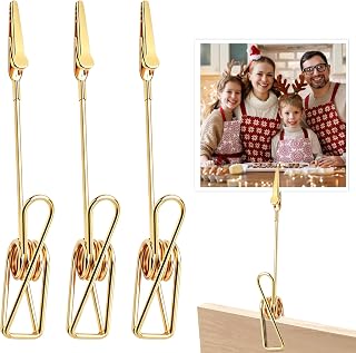 3 Stück Metalldraht Krokodilklemmen, Doppelköpfige Fotohalter, Memo Clip Halter für Büro, Hochzeit, Feiern, Raumdekoration, Laden, Restaurant, Tischkarten und Preisschilder (Gold)