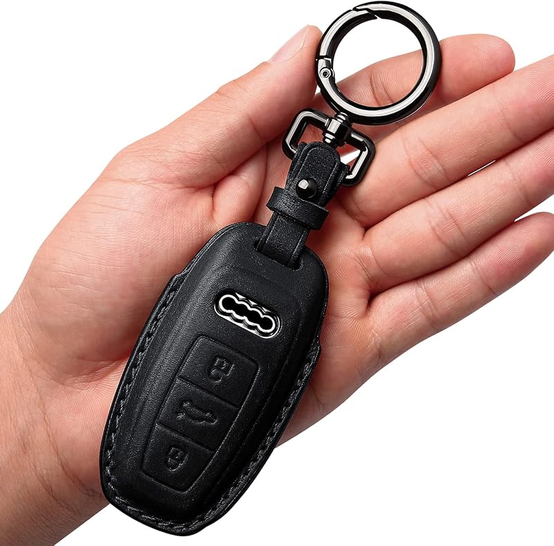 Capa de couro para chave presencial Audi com chaveiro Tukellen preta