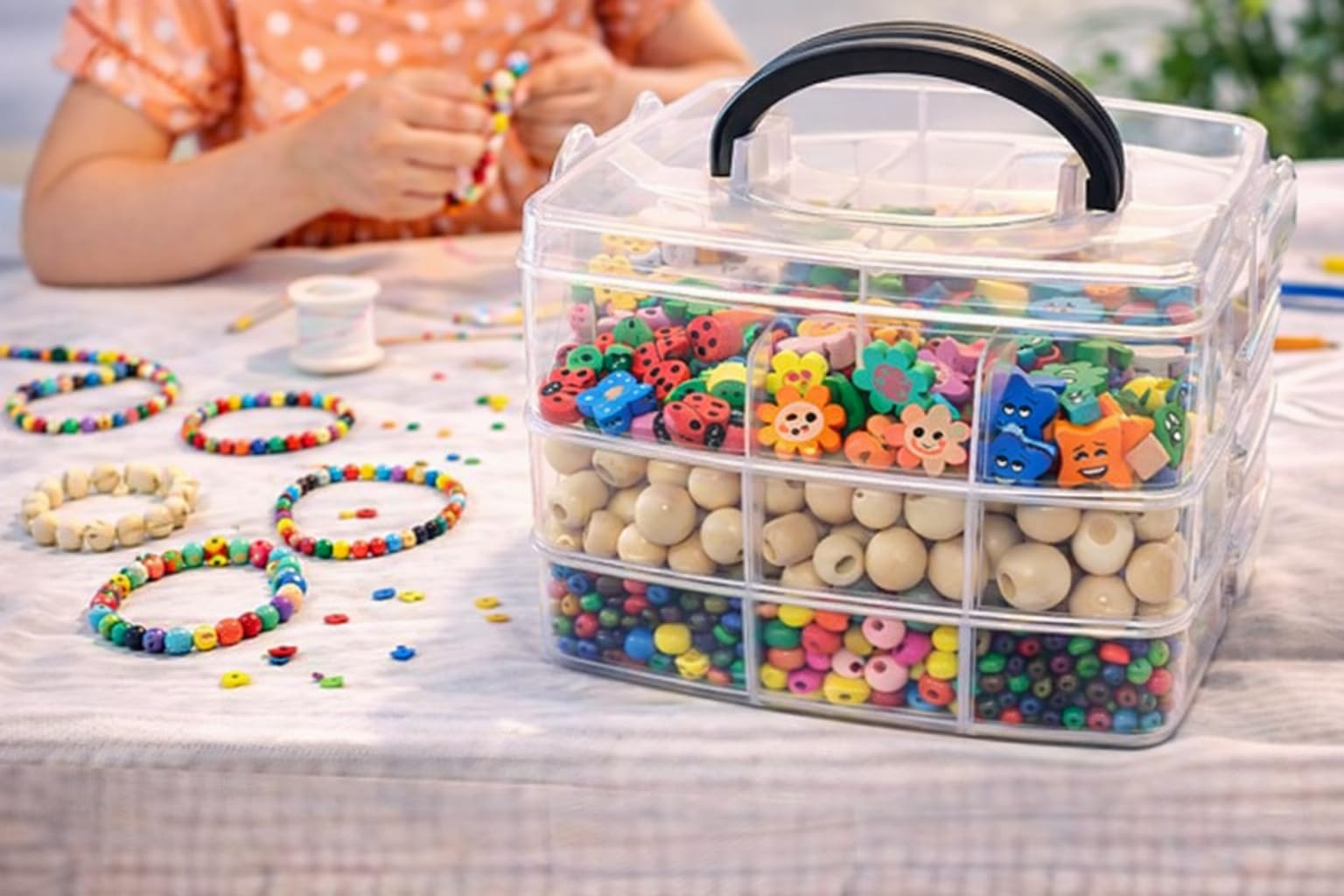 Set fai da te per bambini, in perle di legno, in scatola, 1000 pezzi, mix colorato naturale, set di perline in legno colorato