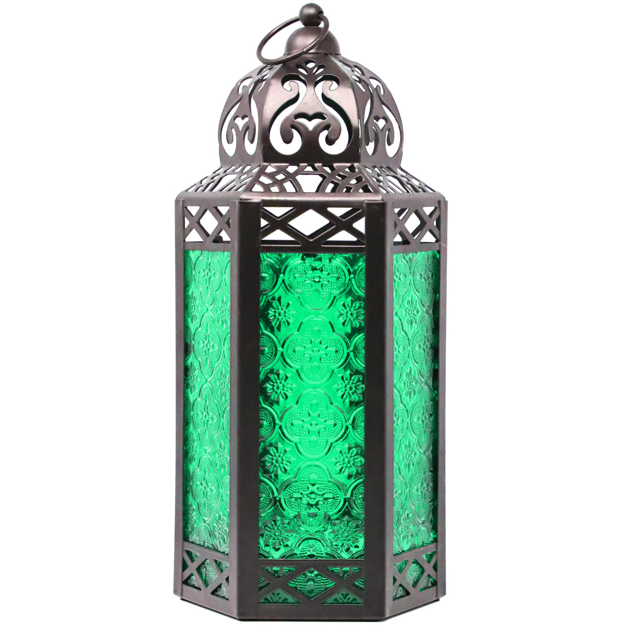 Vela Lanterns Green Black Metal Decorative Moroccan Lantern Candle Holder Lamp For Indoor Or Outdoor Home Decor, Large,