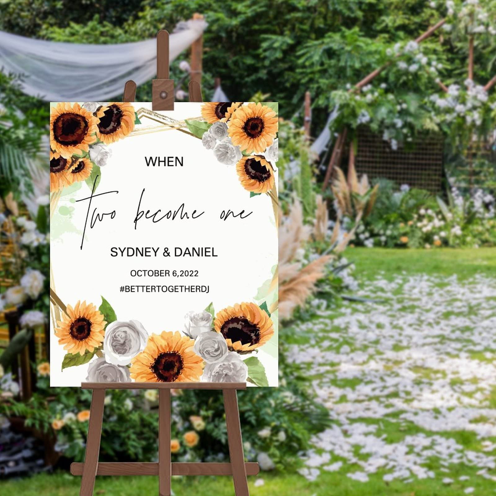 Panneau bienvenue mariage tournesol rose panneau bois personnalisé décoration forêt rustique