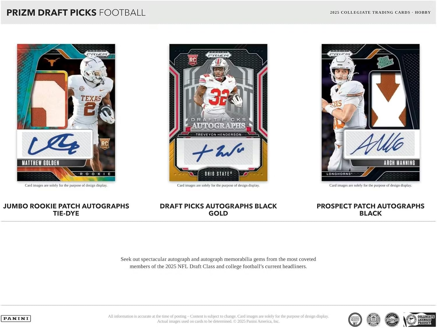 2025 Panini Prizm Draft Picks Football Hobby Trading Card Box (Four Autographs Per Box!)