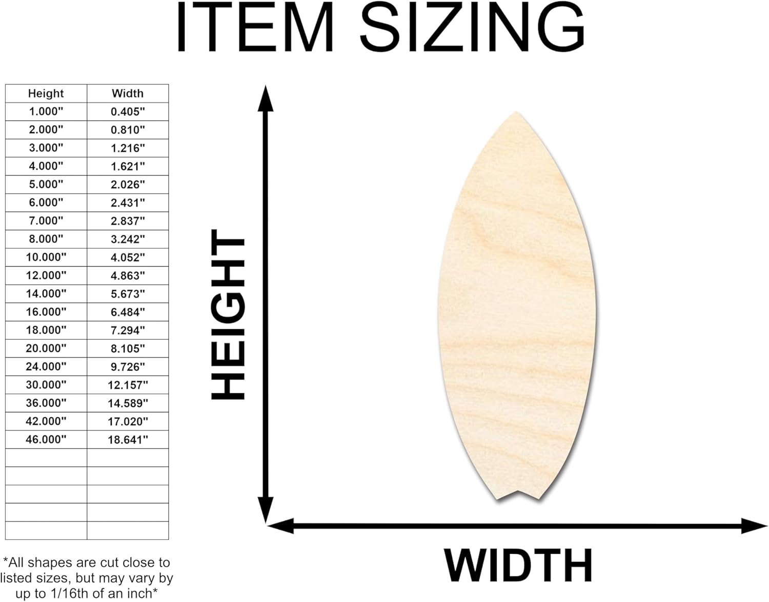 Unfinished Wood Fishtail Surfboard Shape | Ocean Craft Cutout | up to 46" DIY 24" / 1/4"