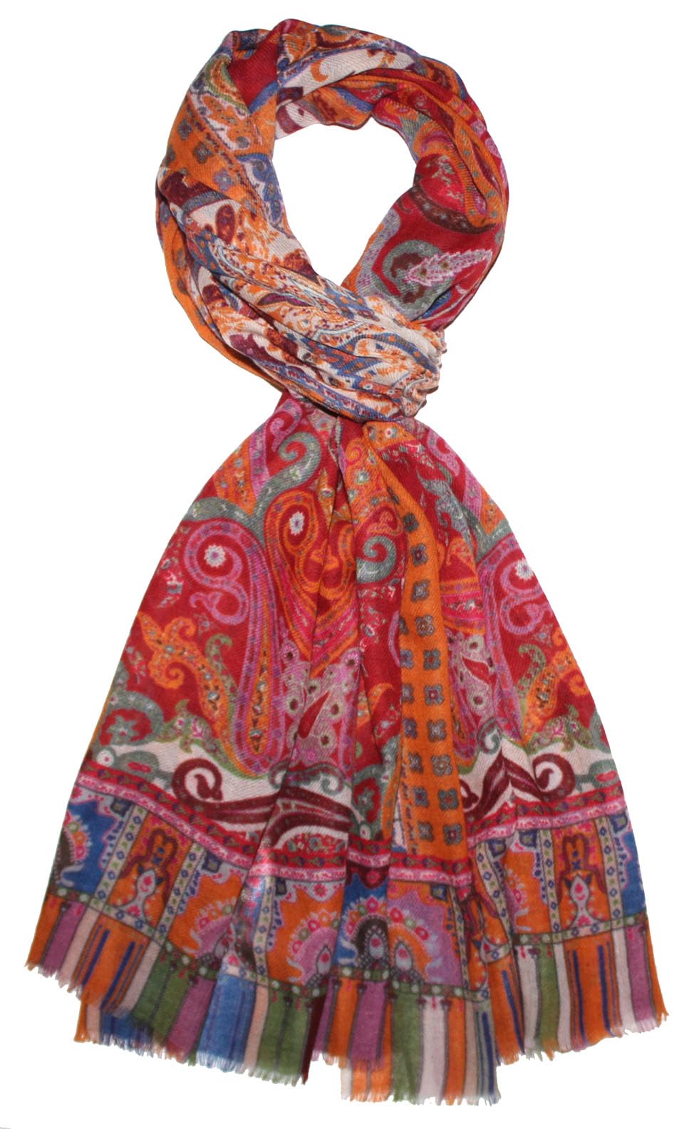 Lorenzo Cana - Damen Pashmina Schal Schaltuch aus weicher Wolle vom Merino Lamm Paisley Muster mehrfarbig bunt 70 cm x 180 cm Wollschal Wolltuch 78667