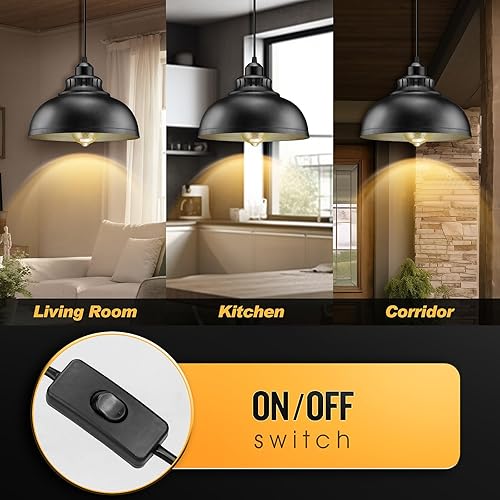 Miniatura 4 de Lámpara colgante enchufable, luces colgantes de 15 pies con cable de enchufe, interruptor de encendidoapagado, lámpara colgante industrial con cable