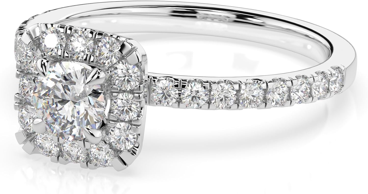1 Carat TW Lab Grown Women's Diamond Halo Engagement Ring in 10k White Gold