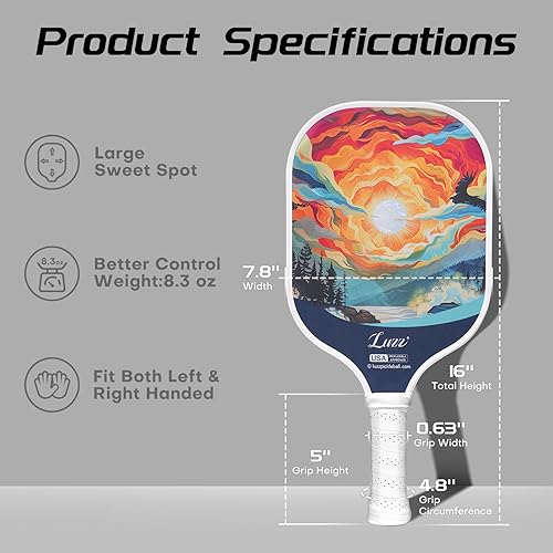 Miniatura 7 de LUZZ Pickleball Paddles, T700 Carbon Fiber Pickleball Paddle Sandblasted Surface with Honeycomb Core Pickle Ball Rackets for Beginners Increased