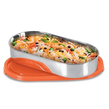 MILTON Steel Slider Stainless Steel Container, 675 ml, Red | Tiffin | Refrigerator Free| Food Grade