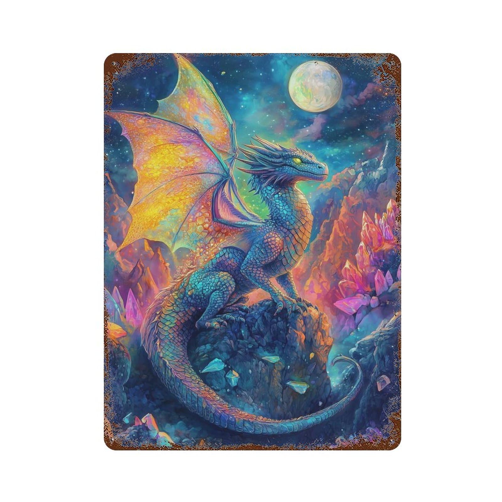 Retro Metal Sign with Colorful Dragon Fantasy Art Design 15.7"x11.8", for Pub, Kitchen And Man Cave Decor, Rustic Home Decor