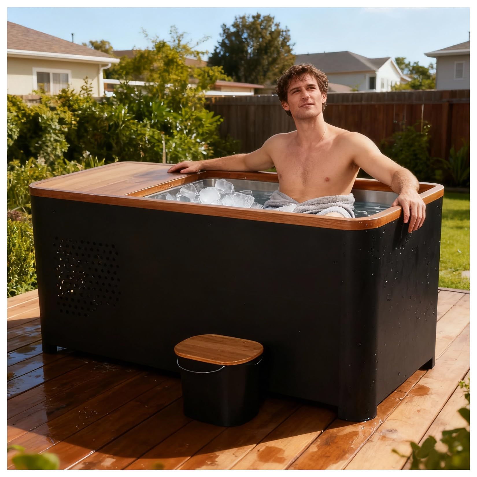 Cedar Cold Plunge Ice Bath Tub with 1.5HP Water Chiller for Daily Recovery, 500L Cold Wooden Outdoor Ice Pod for Adults with Lid, Large Size for Athletes & Everyday Cold Plungers at Home