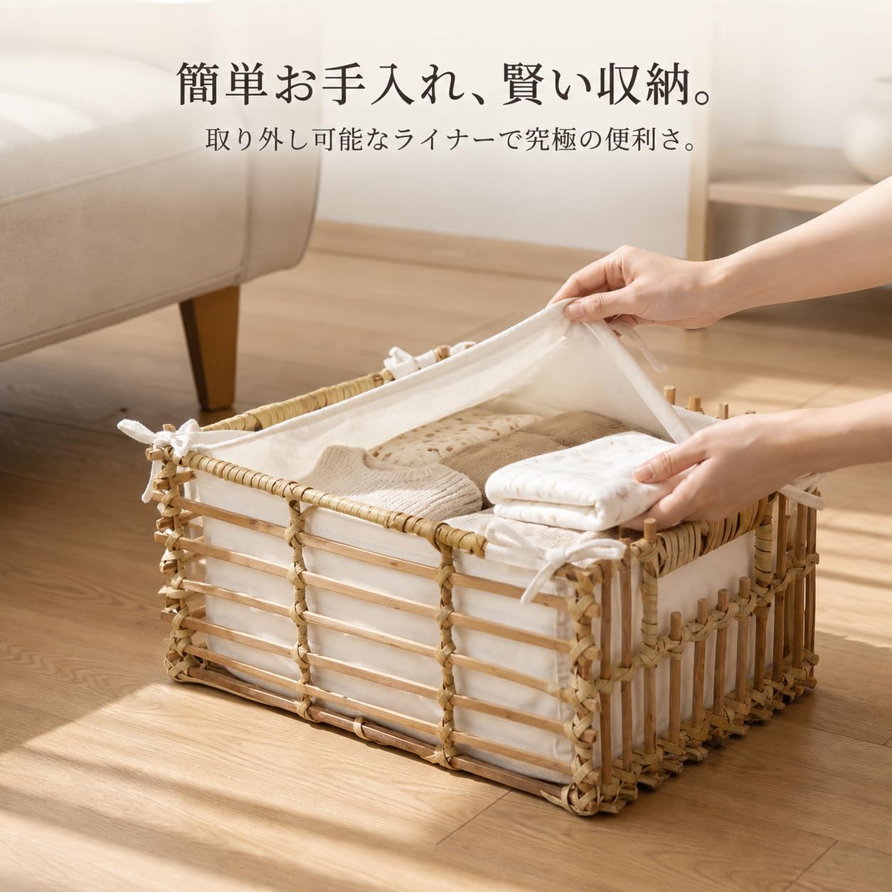 Cesta Almacenamiento Mimbre Fibra, Grande (43cm x 30.8cm x 22.3cm)