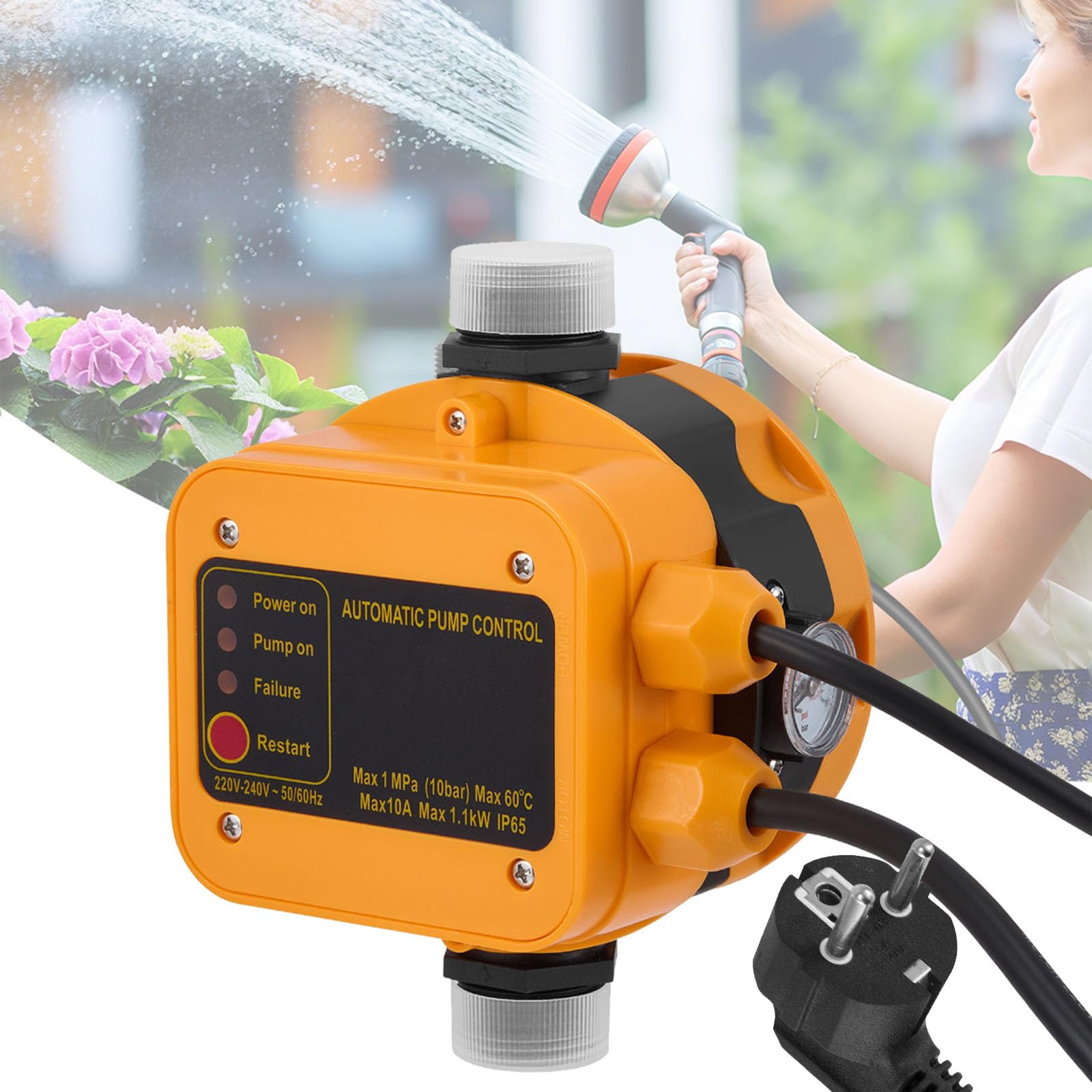 Pressostat Pour Pompe à Eau, ContrôLe électronique De Pression Pression Max. 10 Bar, 220-240 V Avec Prise étanche Ip54 Contrôle De Débit Pour Pompe De Jardin