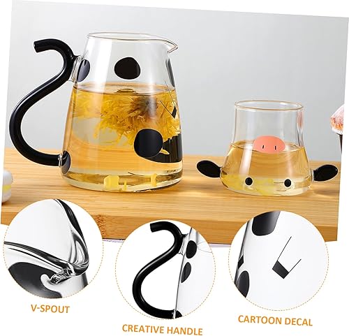 Miniatura 3 de Cabilock Jarra de vidrio jarra de vidrio con tapa linda jarra de agua de vaca con taza s para mesita de noche 18.6 fl oz s con tapa para jugo té