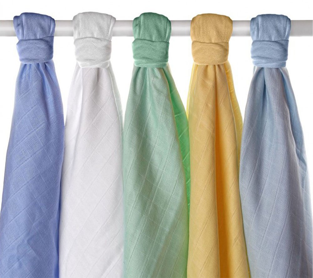 langes mousseline COTON BIO Lot de 5 pastels Boy 70 x 70 cm