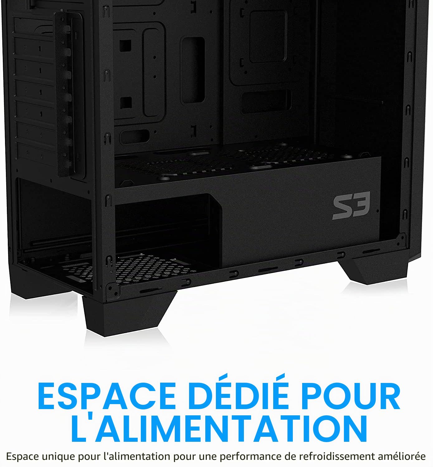 Zalman - S3 - Boîtier PC ATX Mid-Tower - Panneau latéral en Verre trempé - 3 Ventilateurs de boîtier 120 mm pré-installés, Noir