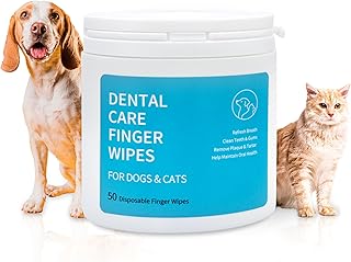 Spanielbuns Dog Dental Wipes for Cats & Dogs Teeth Cleaning - Safe Vet Approved, Breath Freshener, Tartar Remover, All Natural Organic, 50ct Pre-Soaked Finger Wipes