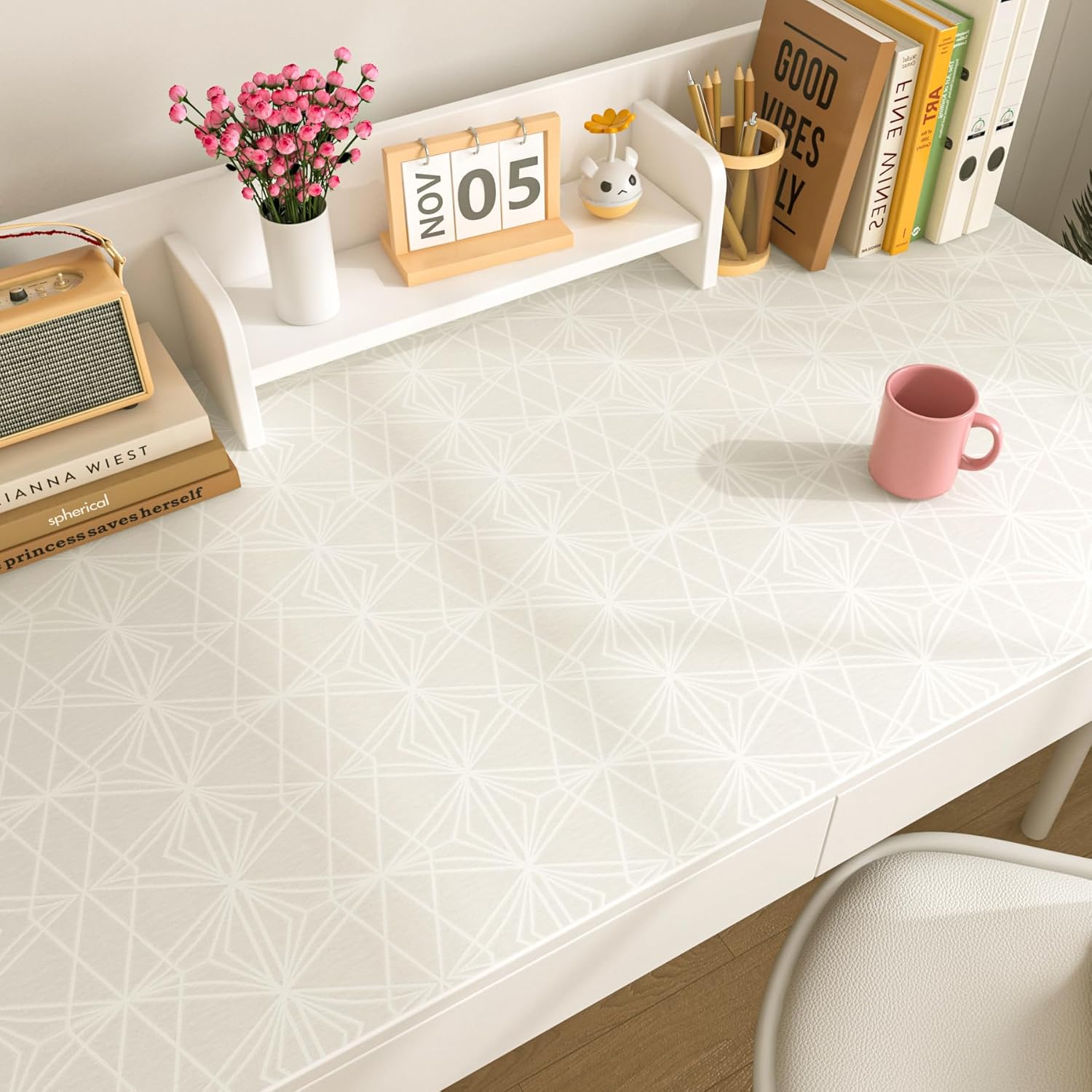 FunStick 17.5"x354" Cream Beige and White Wallpaper Geometric Neutral Mid Century Modern Peel and Stick Wallpaper for Bedroom Bathroom Wall Decor Minimalist Line Self Adhesive Contact Paper Waterproof