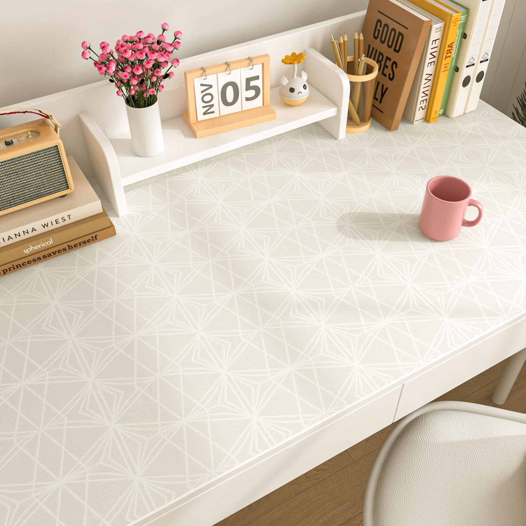 FunStick Carta da parati geometrica 44,5 x 899,2 cm, colore grigio e bianco, carta da parati autoadesiva per pareti