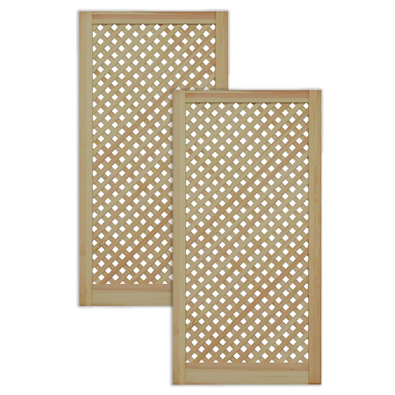 Gittertür Holztür natur 99,3 x 49,4 cm Schranktür Raumteiler Schiebetür für Regale, Schränke, Möbel | Kiefer Holz unbehandelt | Doppel-Paket 2-er Pack