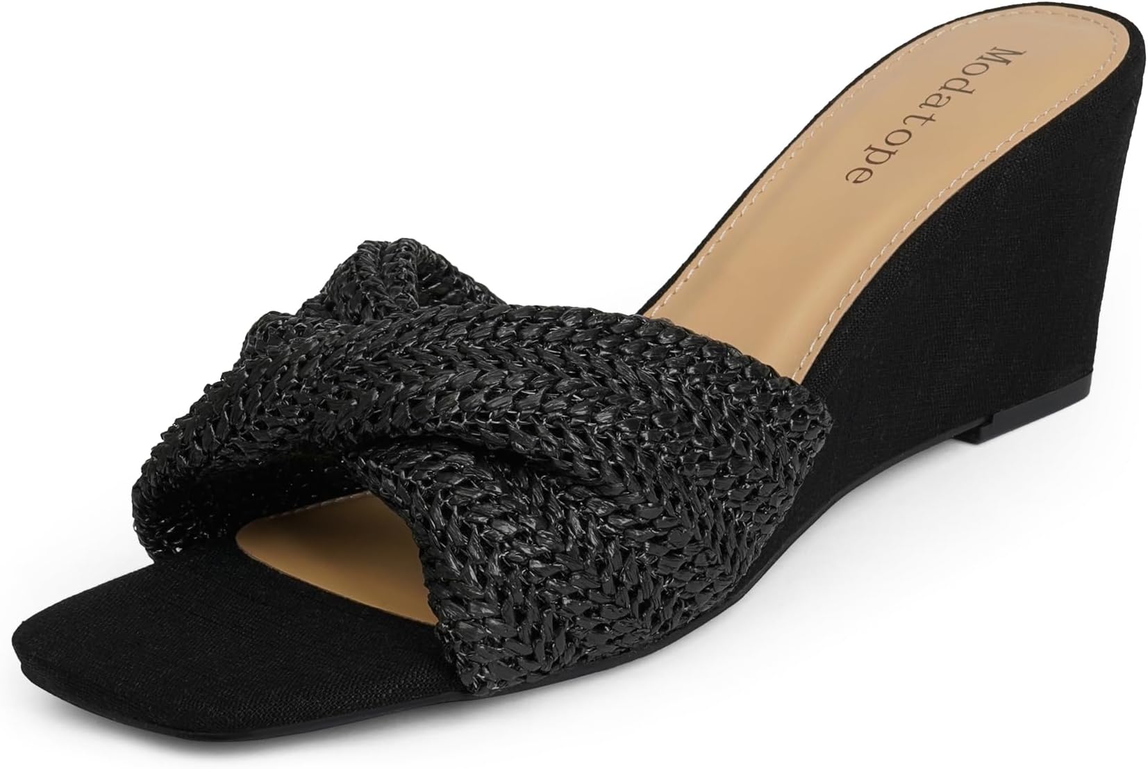 Wedge Sandals for Women Braided Wedge Heels Square Open Toe Raffia Dressy Womens Sandals