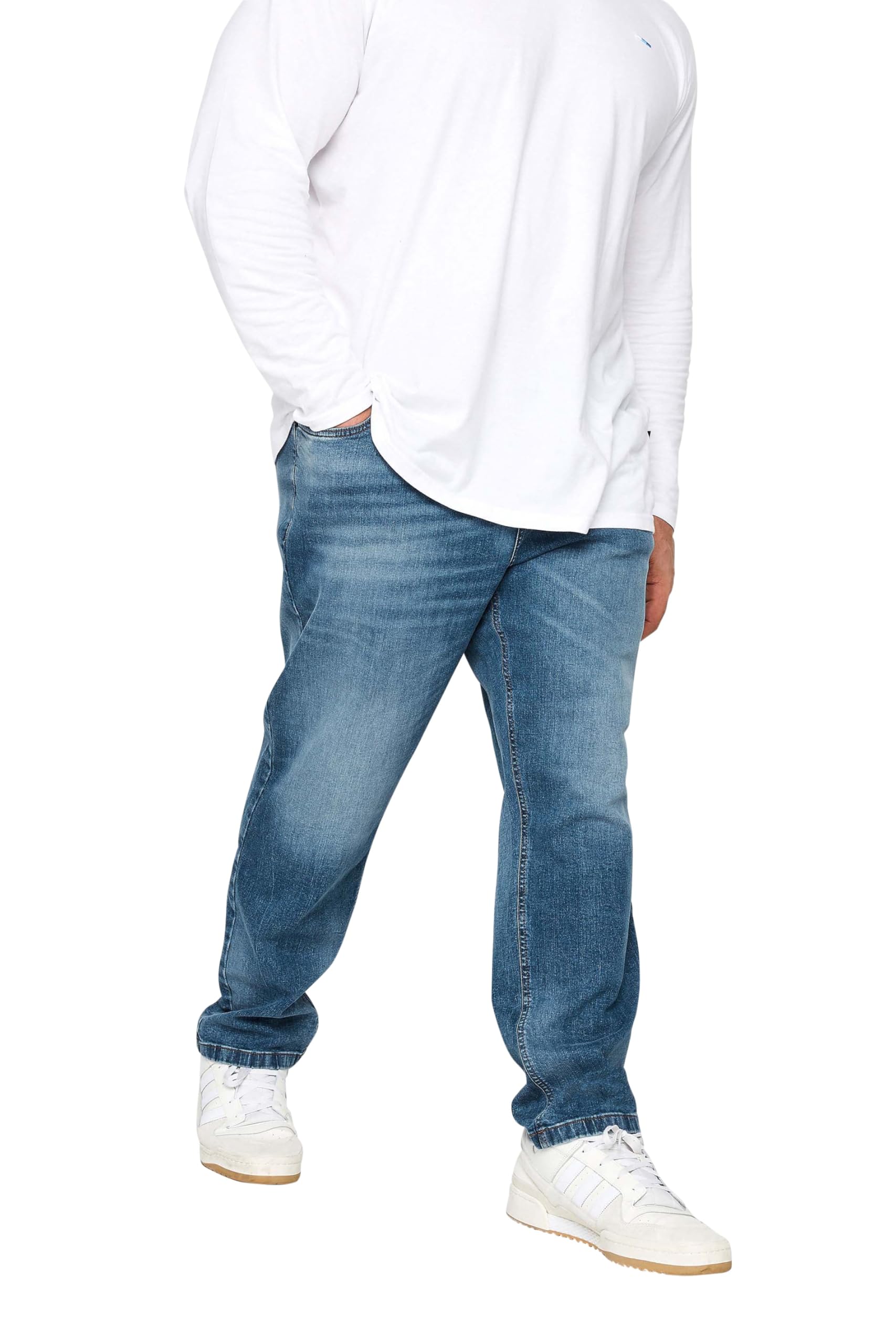 BadRhino Big & Tall Blue Washed Straight Leg Stretch Jeans - Men's - Plus Size Curve