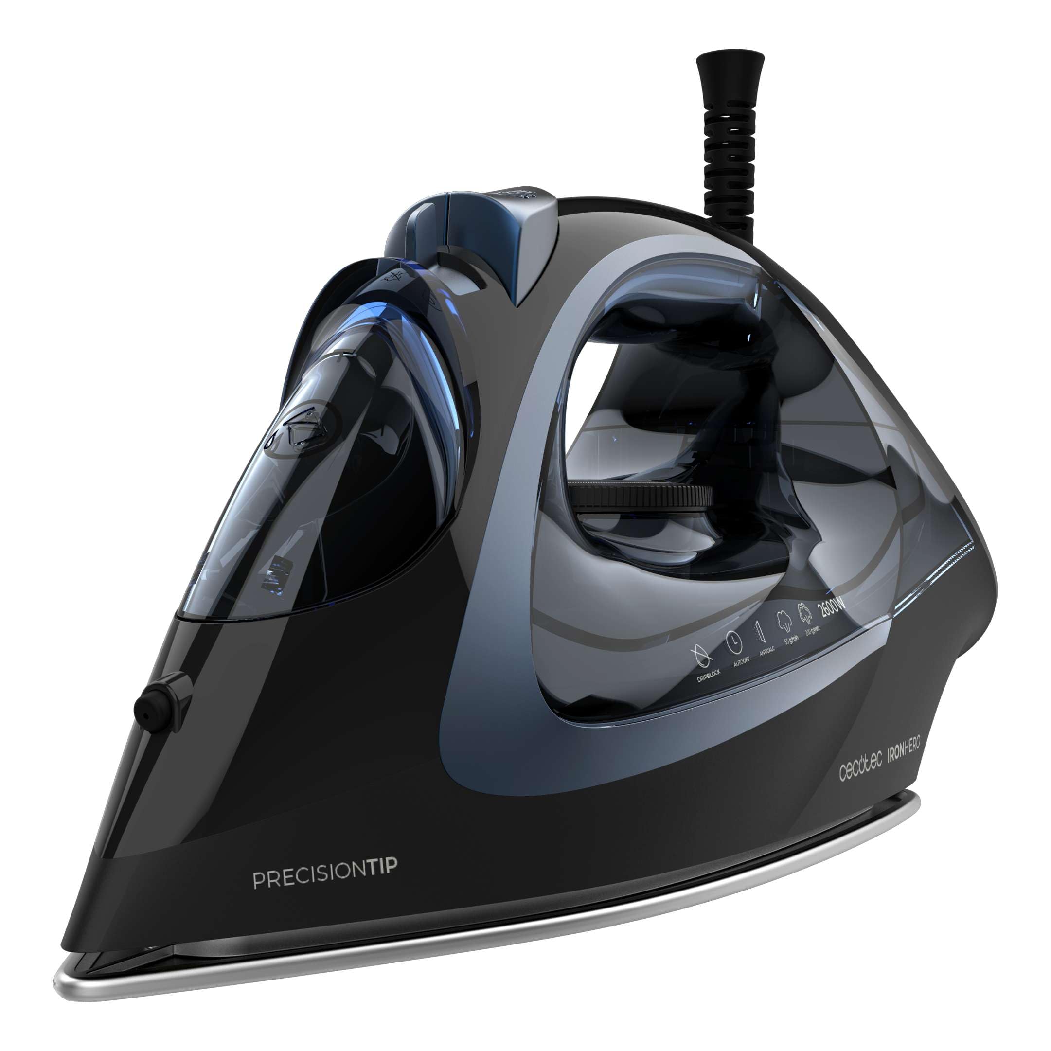 Cecotec Plancha de Ropa IronHero H-2600. Potencia de 2600 W, Vapor Continuo de 60 g/min, Golpe de Vapor de 210 g/min, Suela Cerámica, Depósito de 300 ml, Antical, Antigoteo, Smart Auto Off