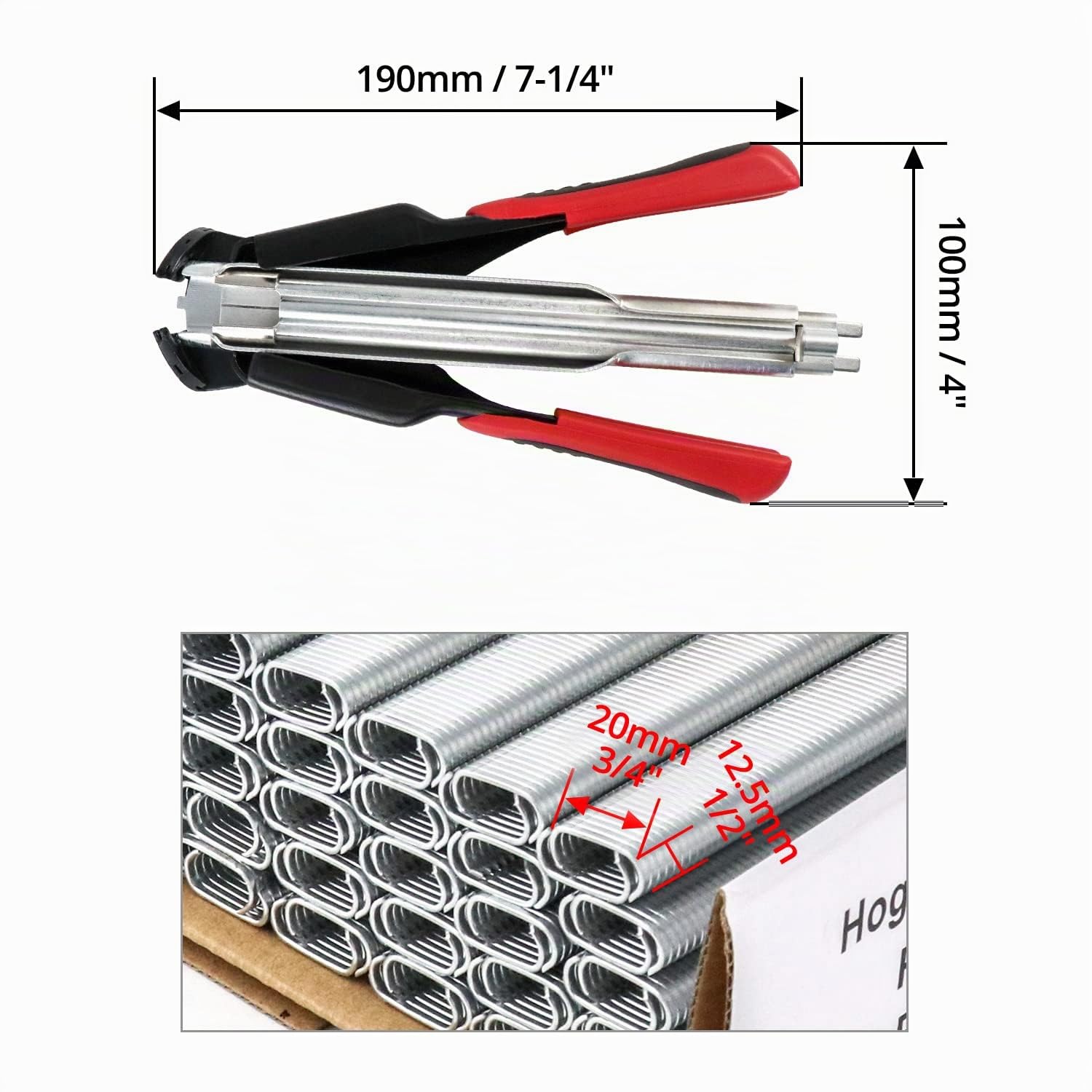 QWORK® Alicate Para Alambradas, Juego de alicates de anillo de cerdo tipo C con abrazaderas de sujeción de clip de montaje con 2500 anillos tipo C para vallas de animales
