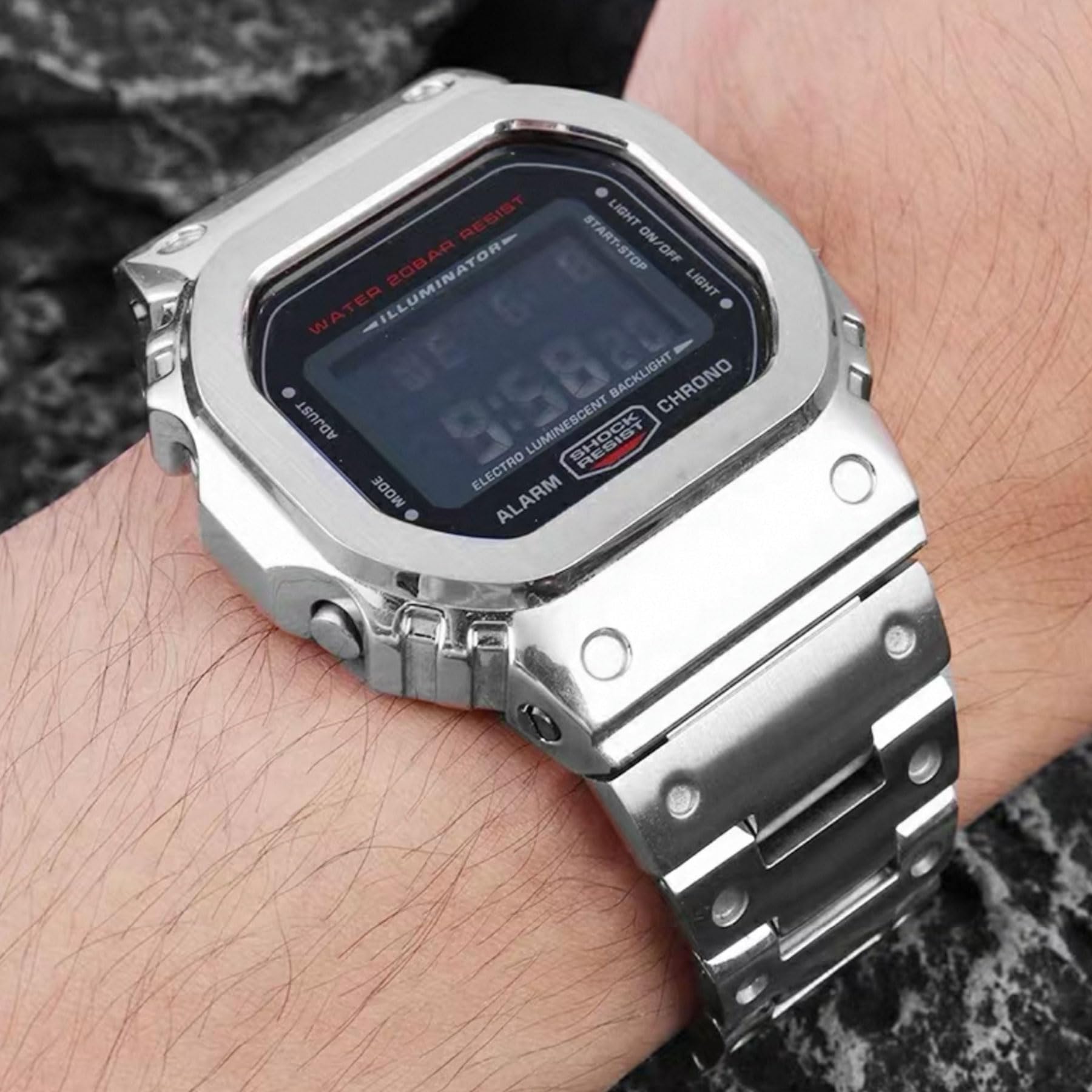 316L Edelstahl-Armbanduhr und Lünette, kompatibel mit Casio GWM-5610 Watch Mod Kit Ersatz