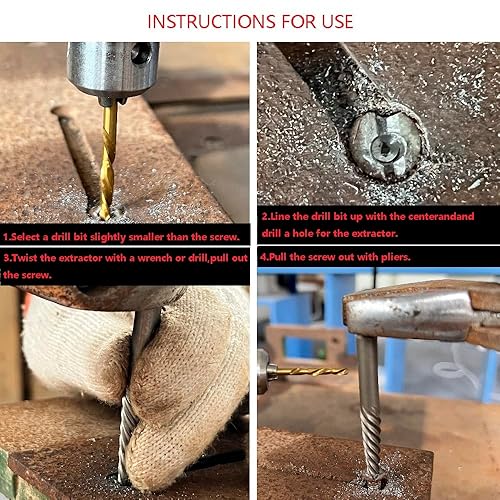 Miniatura 6 de SQLMLZ - Juego de 10 extractores de tornillos – 5 brocas para la izquierda y 5 extractores fáciles de sacar (1/8"-19/64") – Acero Cr-Mo y HSS para