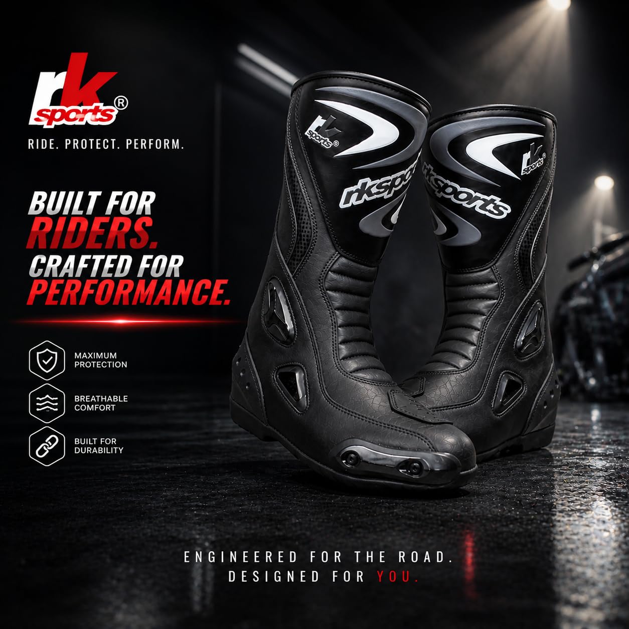 LV14 Bottes de moto en cuir blindé imperméables Noir/bleu/rouge