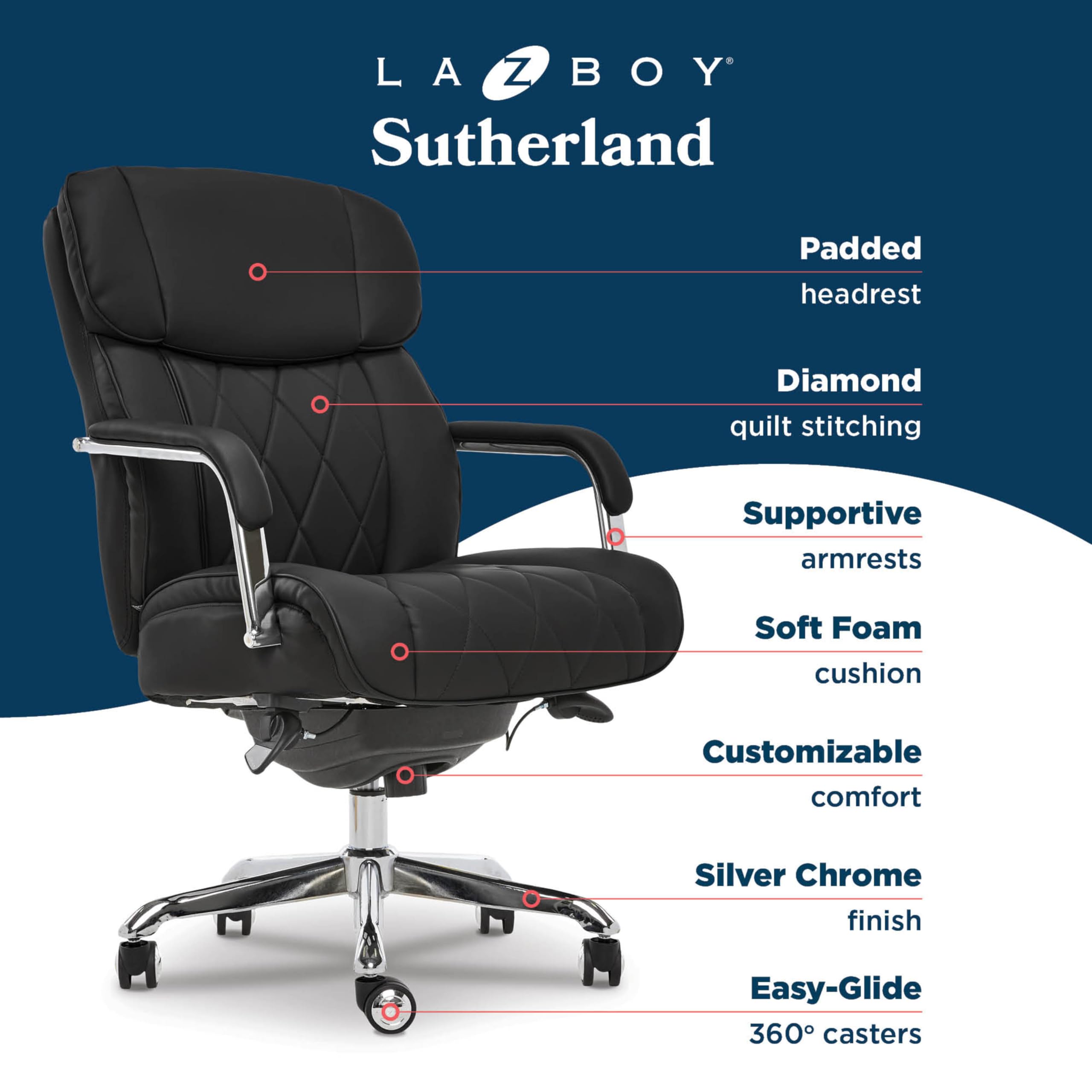 LaZBoy Sutherland Ergonomic Faux Leather Swivel Computer and Desk Chair Black CHR10048A — view 4