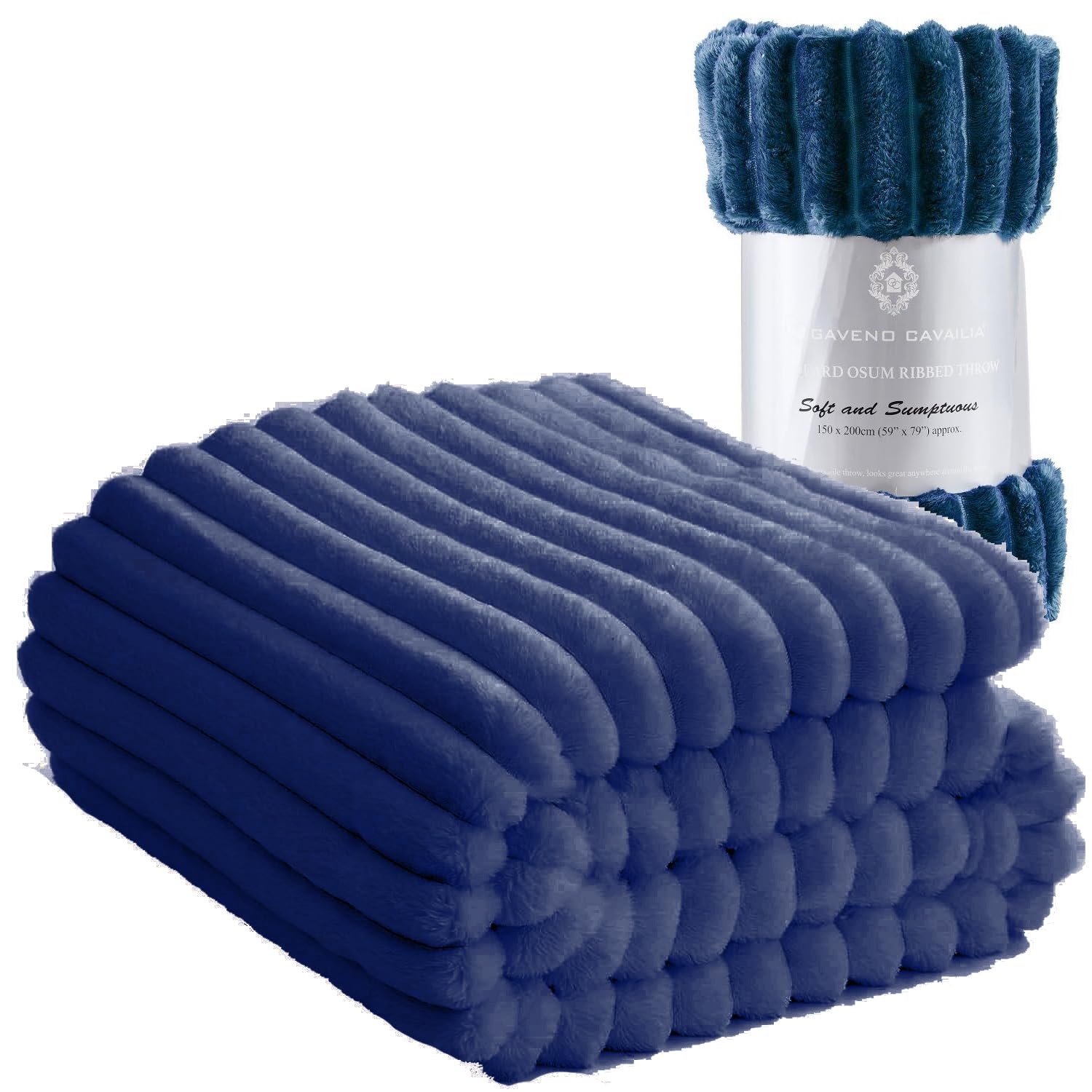 Luxury Chunky Ribbed Cord Throw Blanket - Faux Fur Soft Fleece, Cozy, and Warm Sofa Bed Single Double Throws Blankets for Comfort and Style (Navy, Double: 150 Cm x 200 Cm)