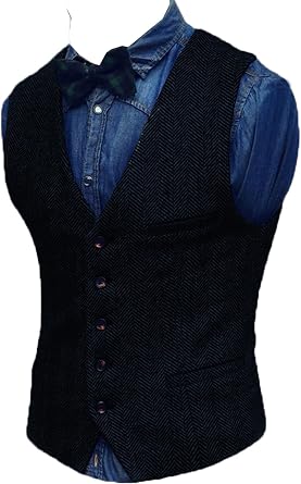 Hunitng Mens Vests Tweed Waistcoats Herringbone Retro Vintage Wedding Wool V-Neck Groomsman S-3XL