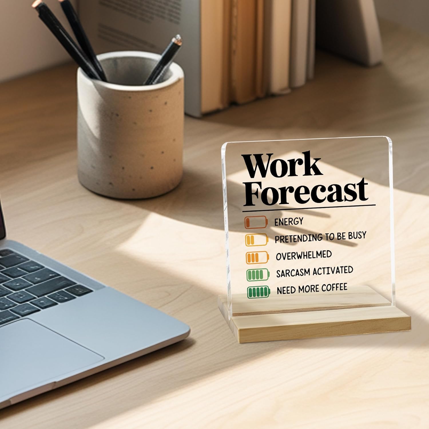 Work Forecast Desk Decor Sign, Funny Office Acrylic Plaque Gifts for Coworker - Image 2
