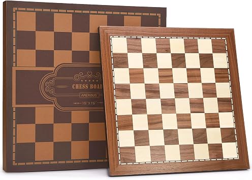 AMEROUS 15 Inches Walnut Wood Chess Board Only, Professional Tournament Chessboard with Gift Package - Classic Solid Wood International Chess Game for Adults BeginnerNo Chess Pieces