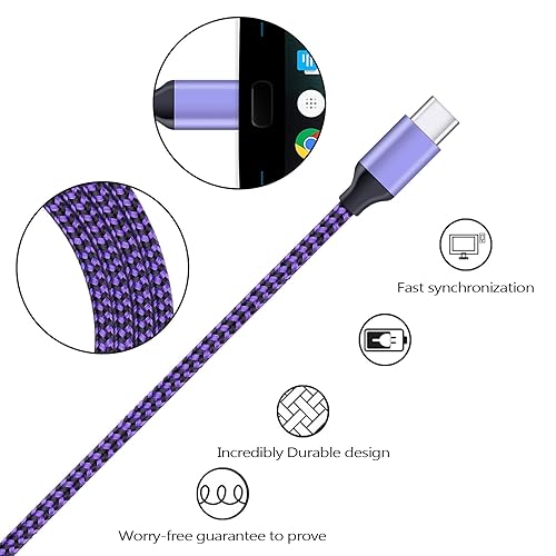 Miniatura 5 de Paquete de 4 cargadores de teléfono USB C rápidos de 3 pies 3 pies 6 pies 6 pies tipo A a tipo C, cable de alimentación Android para Samsung Galaxy