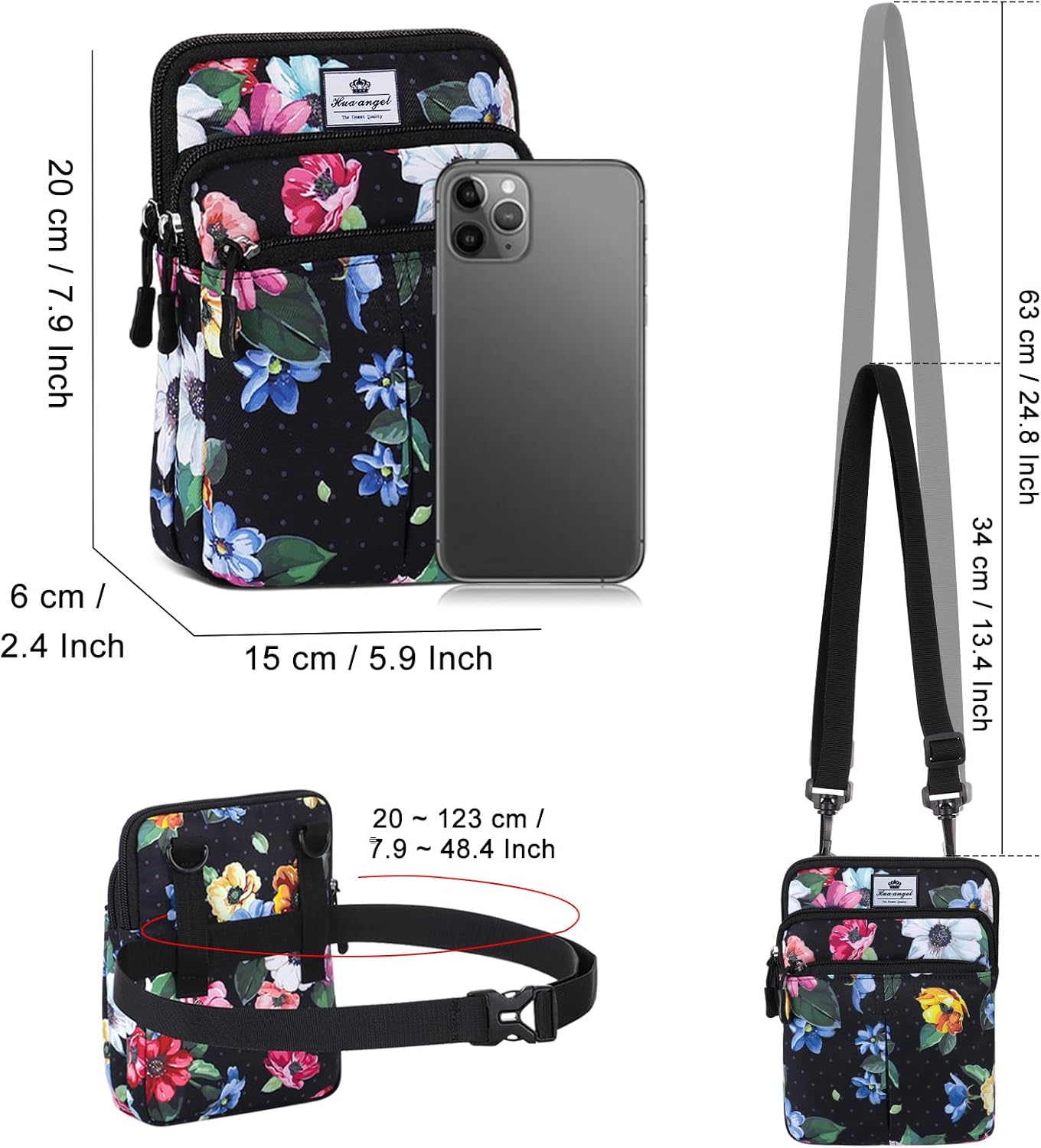 HUA ANGEL Multifunctional Fanny Pack for Men & Women Lightweight Waist Bag with 3 Zip Compartments, Cross body bag for Running Walking Sport Travel - Image 2