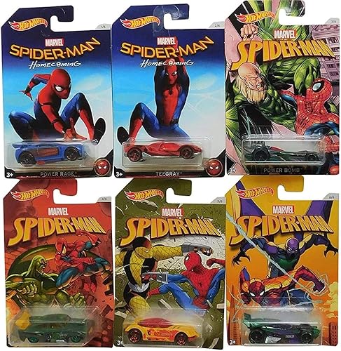 Hot Wheels Spider-Man Homecoming - Juego completo de 6 vehículos fundidos a troquel