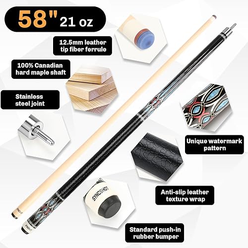 Miniatura 2 de Professional Pool Cue Stick with Hard Case, 58" Canadian Maple Billiard Cue & 12.5mm Multi-Layer Rainbow Tip, Pool Cue Set with 3 Accessories,