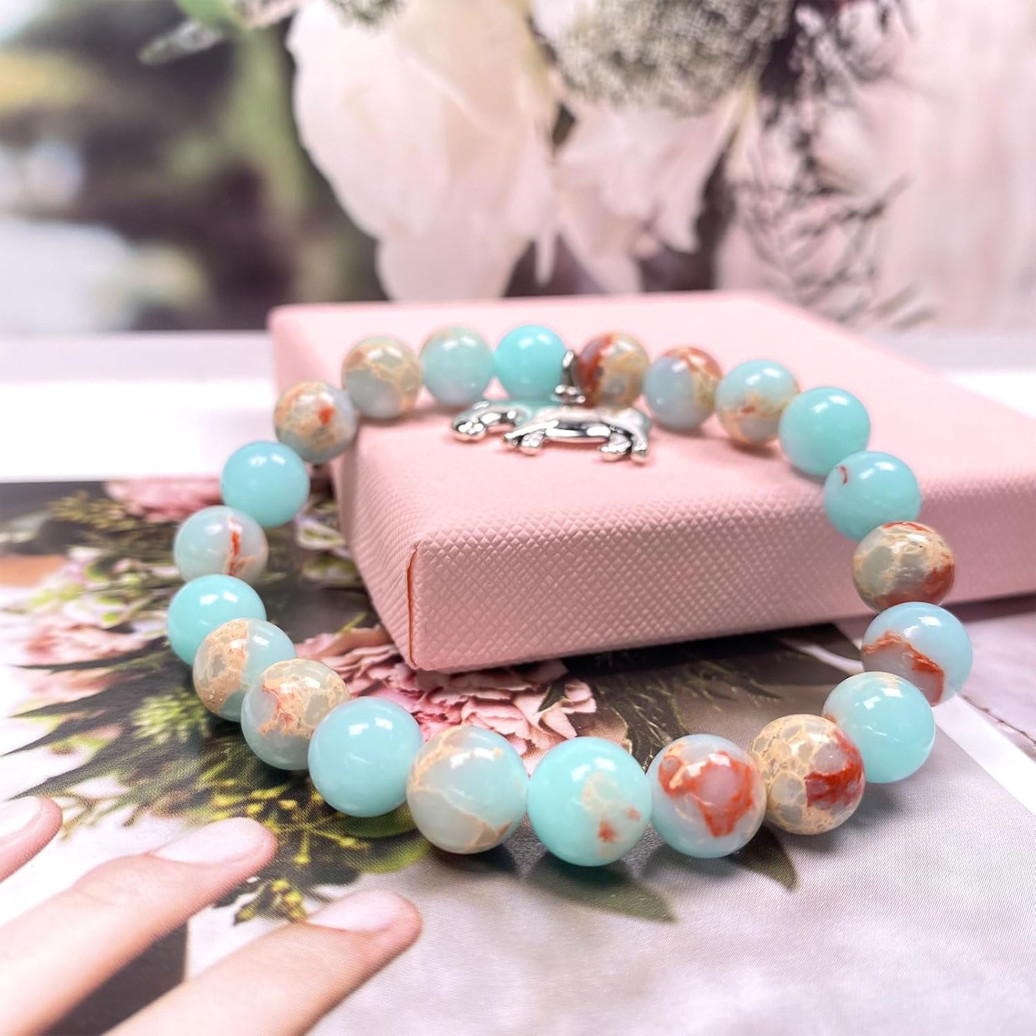 Hippo Bracelet for Women - Hippo Jewelry Gifts Natural Stone Bead Bracelet for Hippopotamus Lovers - Image 7