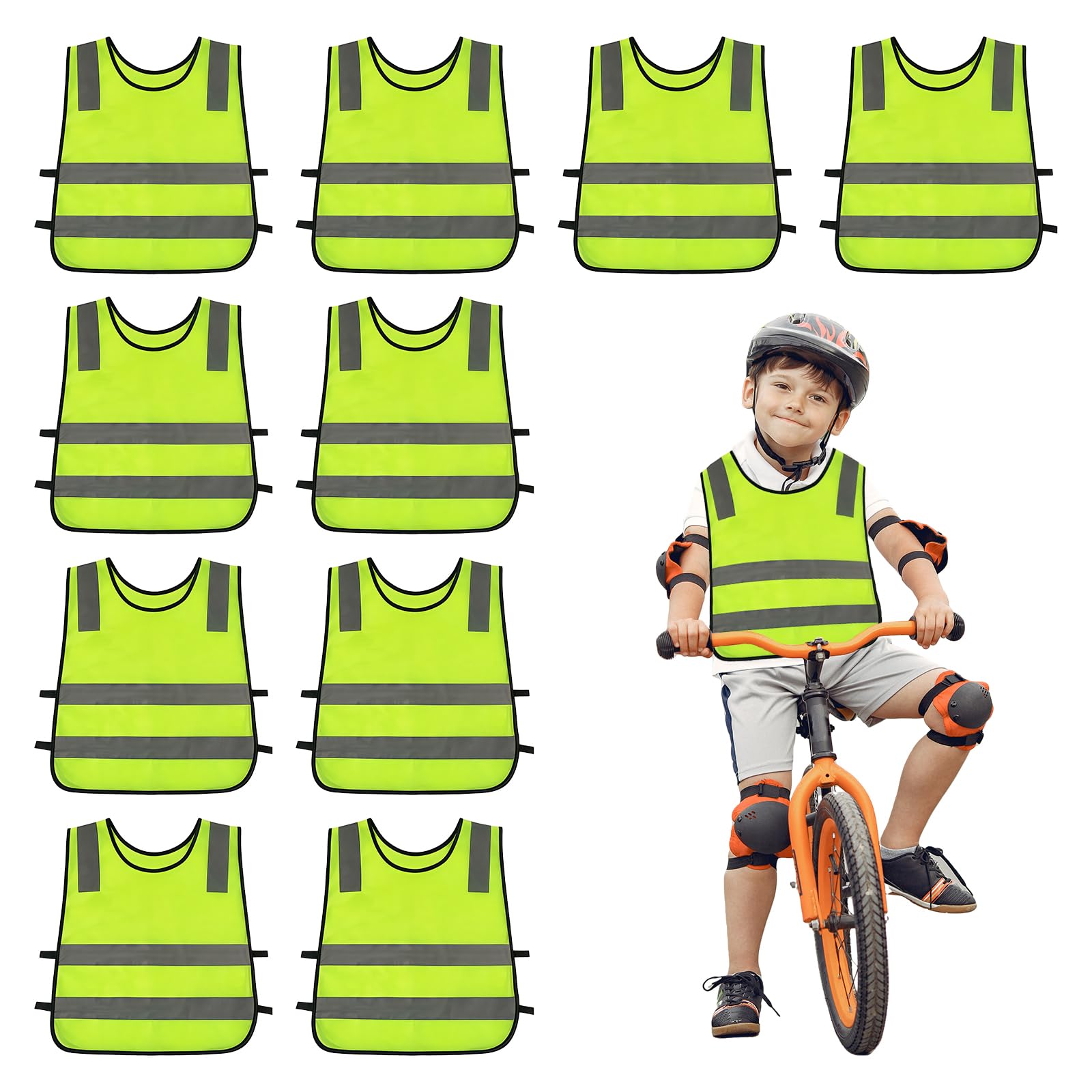 PORFOYO 10 Pièces Gilet Jaune Enfant, Gilet Securite Enfant, Gilet Fluo Enfant Gilet Haute Visibilité pour Velo Plein Air Course à Pied 3-12 Ans Enfants