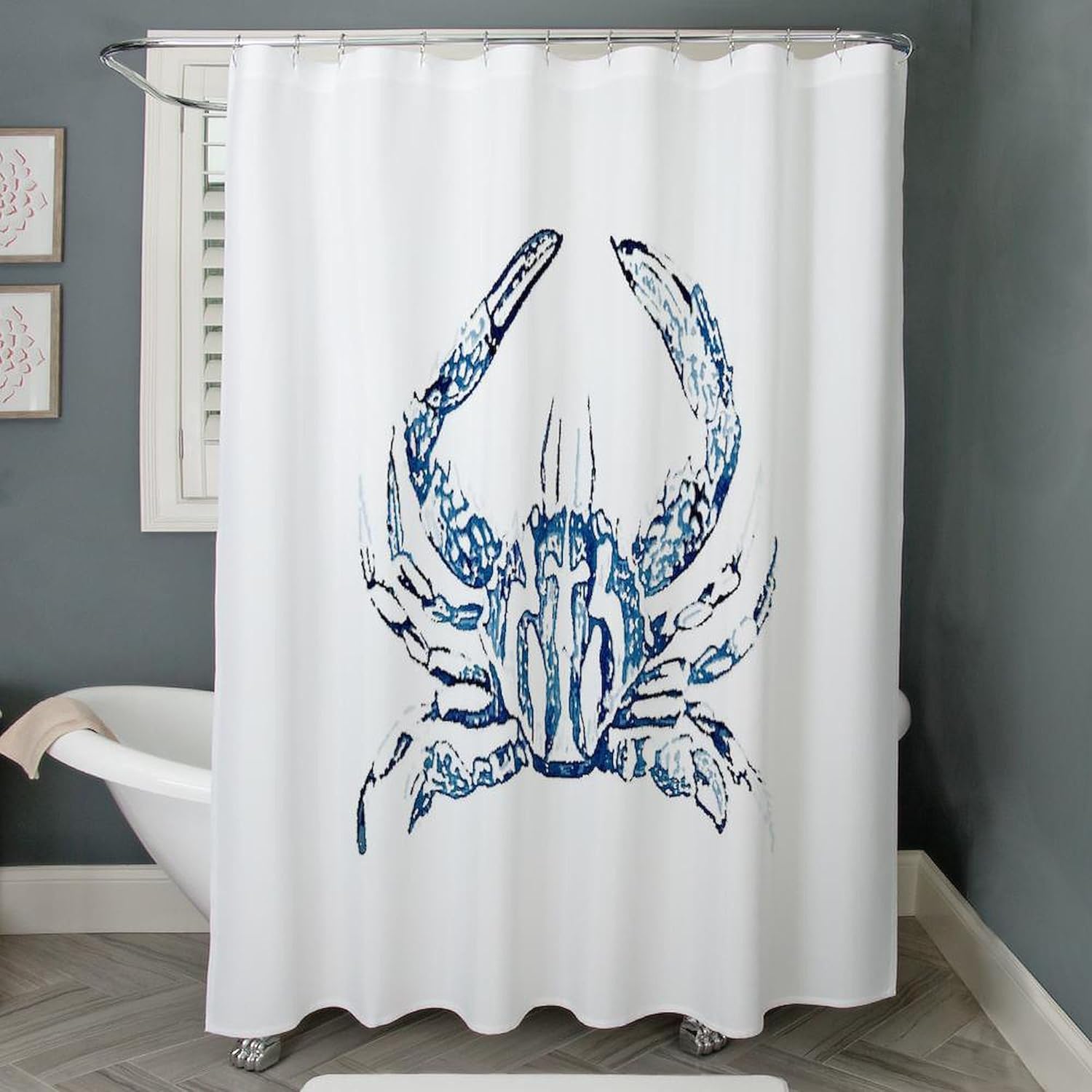 CafePress Coastal Nautical Beach Crab Decorative Fabric Shower Curtain