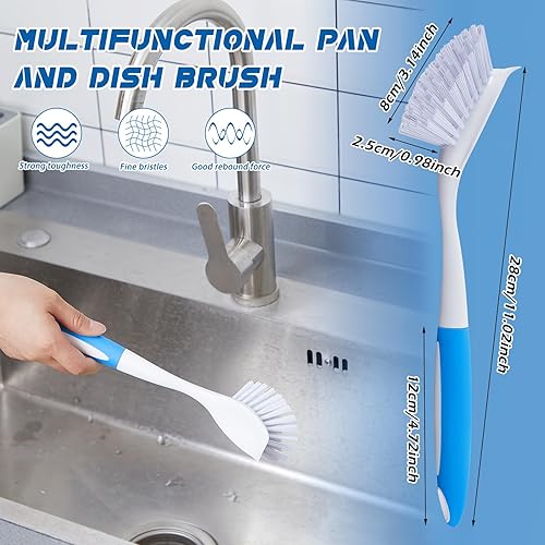 Miniatura 2 de Hsei 20 cepillos de cocina azules a granel con mango antideslizante de 11 pulgadas, limpiador de platos con cerdas rígidas, cepillos de lavado para