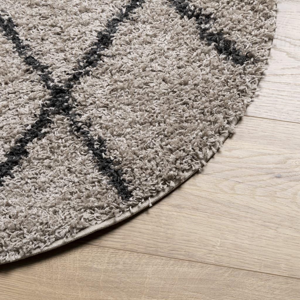 Shaggy-Teppich Pamplona Hochflor Modern Beige Anthrazit Ø 100cm, Weich Flauschig, Schadstoffgeprüft, Ideal für Wohnzimmer, Schlafzimmer, Fußbodenheizung, Heimtextilien