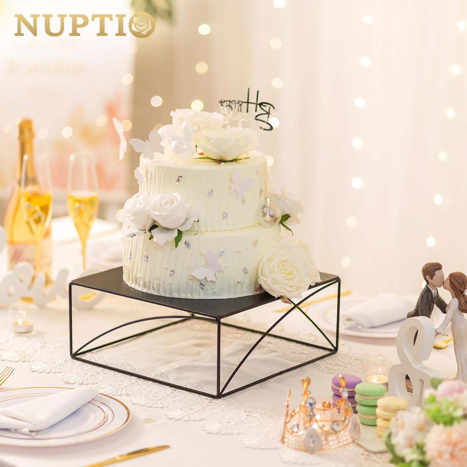 Nuptio Alzatina Dolci Torta Supporto: 31cm Matrimonio Wedding Cake Stand Nero Espositori Decorazioni Cupcake Bomboniere Biscotti Piazza Metallo Halloween Anniversario Baby Shower