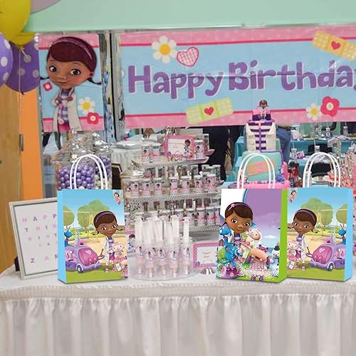 Miniatura 7 de ELZEM Paquete de 16 bolsas de papel para fiesta de Doc McStuffins, temáticas de Doc Girls para niños, cumpleaños, bolsas de dulces para niños y